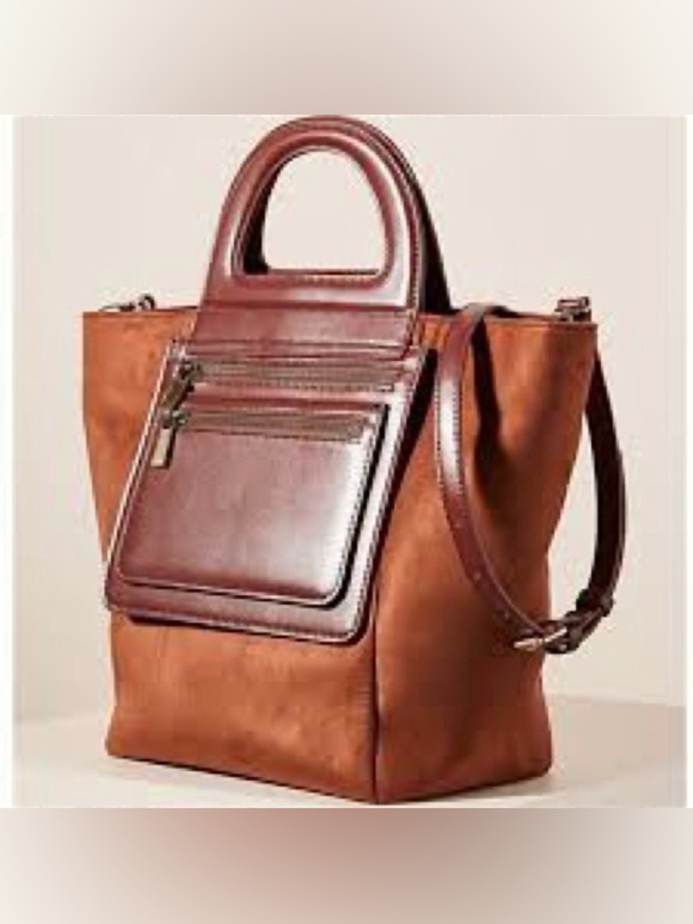 Anthropologie Bag Prudence Tote Crossbody Strap Faux Suede Warm Brown